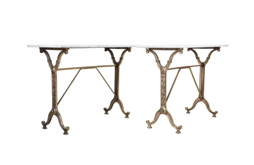 Pair of Stylish Brassed Bistro Tables - French Garden Table - AD & PS Antiques