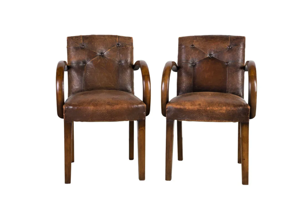 PAIR OF 1940's LEATHER BRIDGE CHAIRS