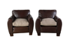 Pair of brown 1940's leather club chairs - Antique Chairs - Antique Furniture 