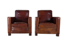 Pair of large leather club chairs in the Art Deco style - French Mid Century Furniture 