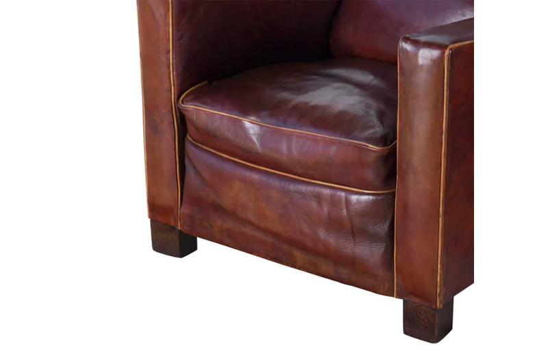 Pair of large leather club chairs in the Art Deco style - French Mid Century Furniture 