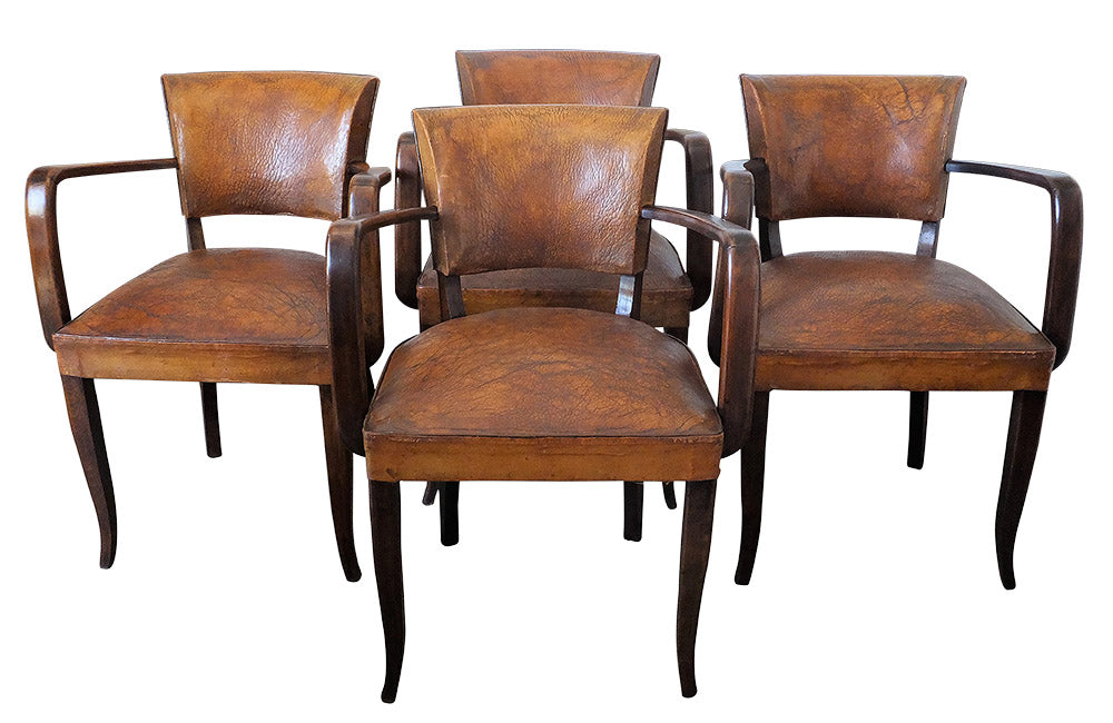 FOUR LEATHER BRIDGE CHAIRS