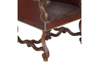 Handsome, beautifully carved walnut, leather armchair in the Louis XIV style - Antique Chairs - Antique Furniture