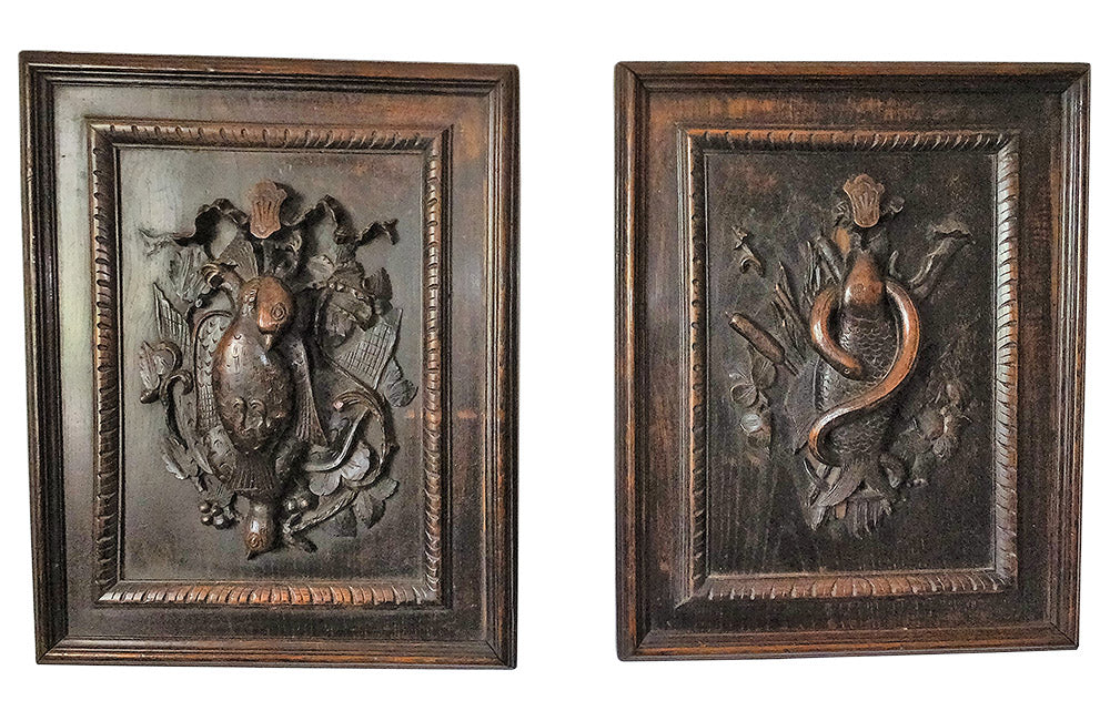 PAIR OF CARVED HUNTING & FISHING PANELS