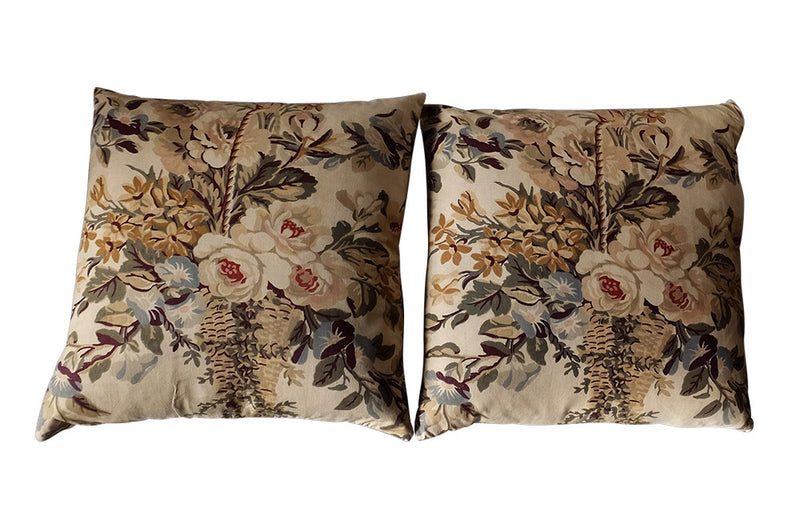 TWO PAIRS OF FLOWER BASKET CUSHIONS