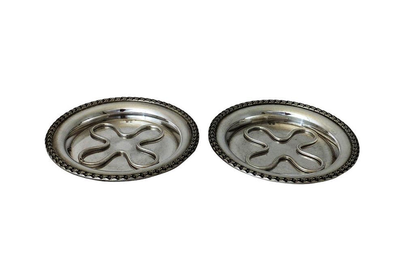 PAIR OF SILVERPLATE COASTERS BY BOULENGER