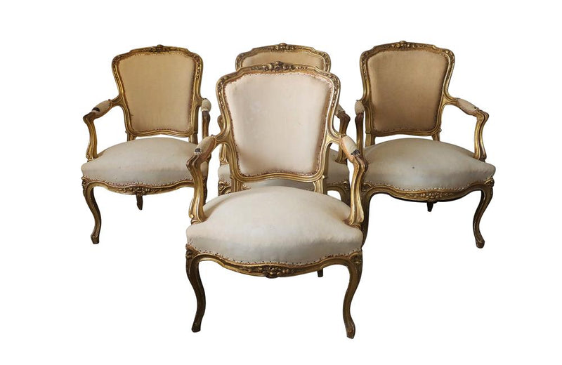 SET OF FOUR LOUIS XV REVIVAL ARMCHAIRS
