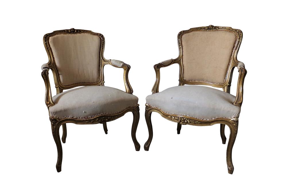 SET OF FOUR LOUIS XV REVIVAL ARMCHAIRS
