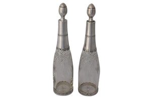 PAIR OF SILVER & CRYSTAL DECANTERS