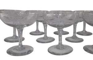 TEN BEAUTIFUL ETCHED CHAMPAGNE COUPES