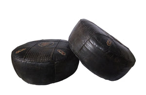PAIR OF LARGE VINTAGE LEATHER POUFFES