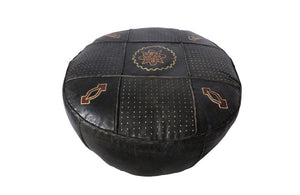 PAIR OF LARGE VINTAGE LEATHER POUFFES