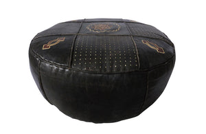 PAIR OF LARGE VINTAGE LEATHER POUFFES