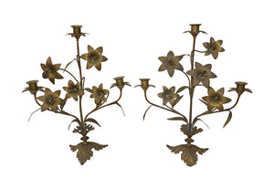 PAIR OF PRETTY BRASS LILY CANDLEABRAS