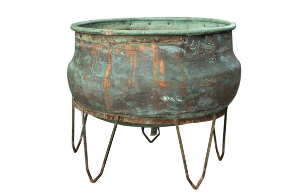 VERY LARGE COPPER CHEESE VAT ON STAND