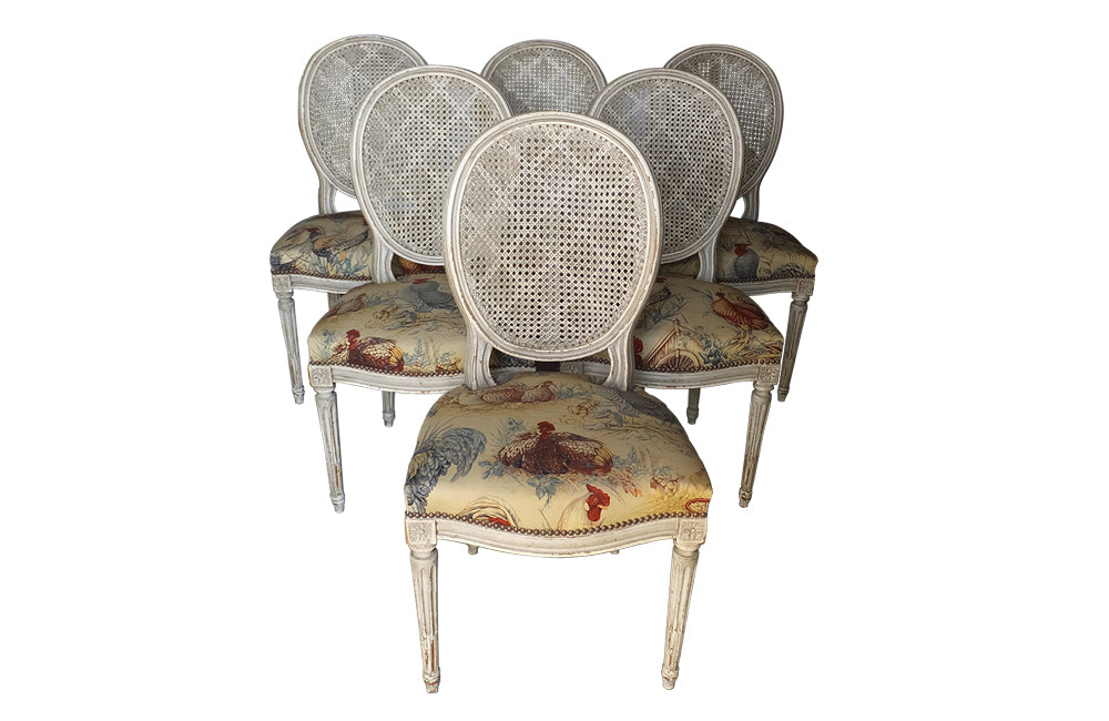 SET OF SIX LOUIS XVI REVIVAL DINING CHAIRS