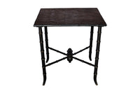 FAUX BAMBOO SIDE TABLE WITH LEATHERED TOP