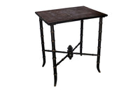 FAUX BAMBOO SIDE TABLE WITH LEATHERED TOP