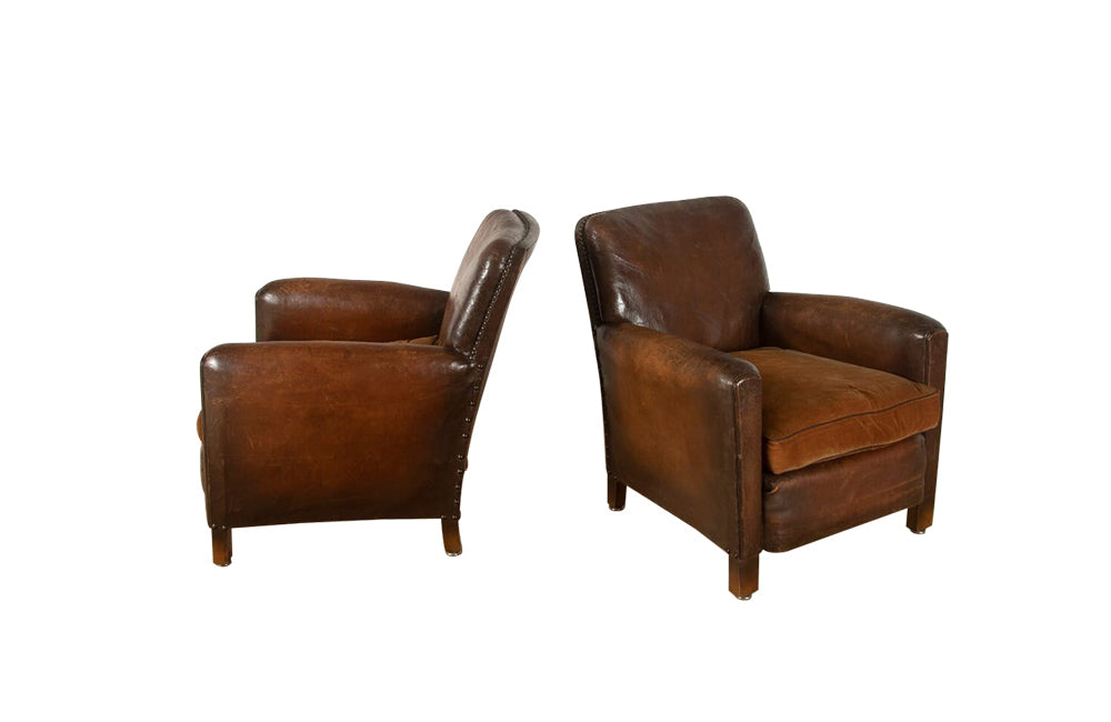 PAIR OF 1950'S LEATHER CLUB CHAIRS