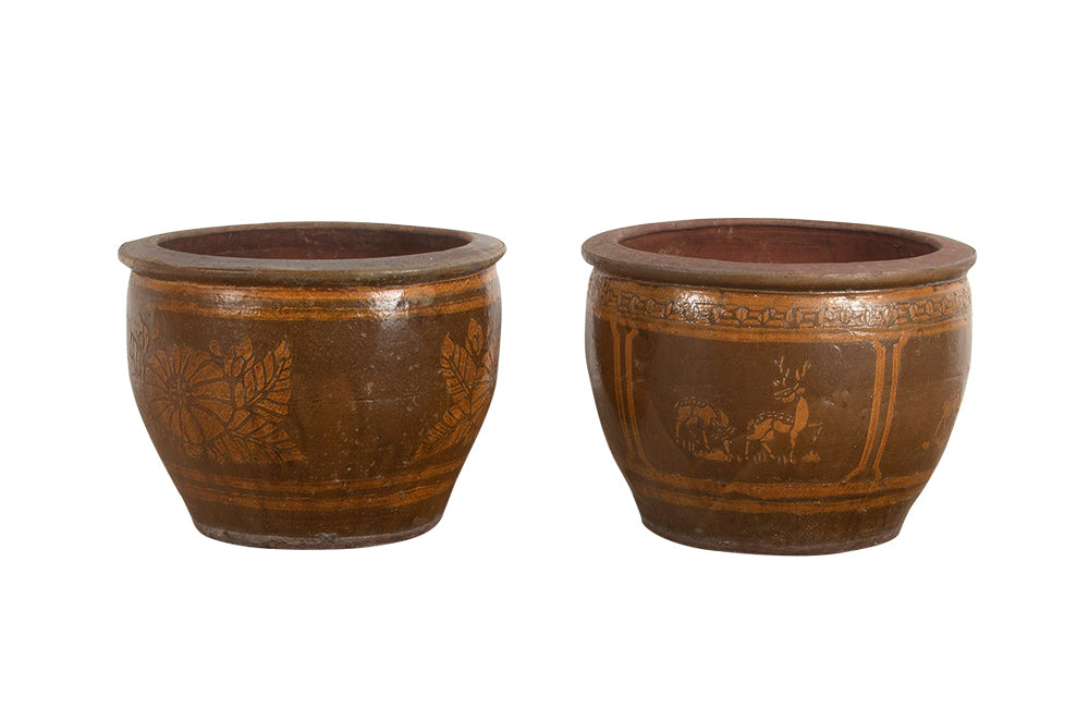 PAIR OF GLAZED POTTERY CHINESE PLANTERS