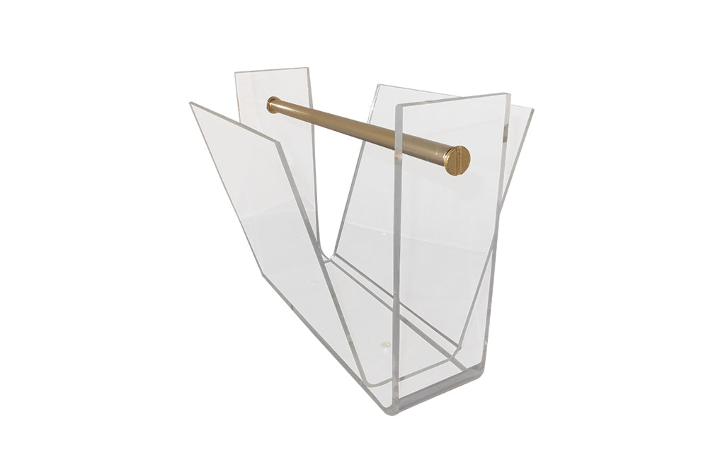 Lucite & Brass Magazine Holder - Mid Century Modern Furniture - Magazine Rack - Decorative Accessories - Antique Shops Tetbury - adpsantiques - AD & PS Antiques