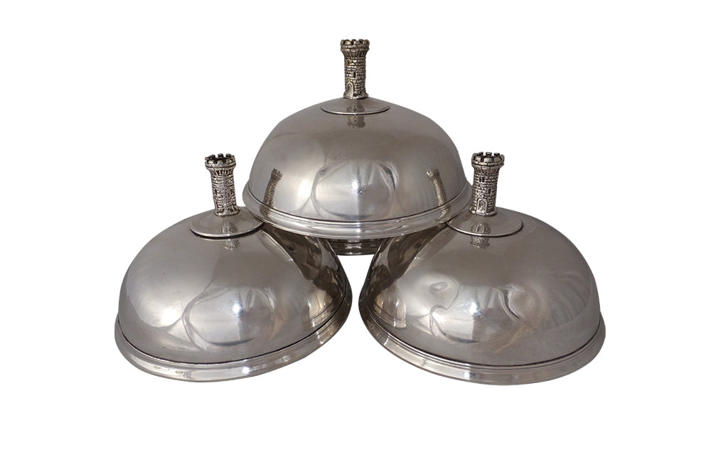 SET OF FOUR SILVER PLATE FOOD DOMES