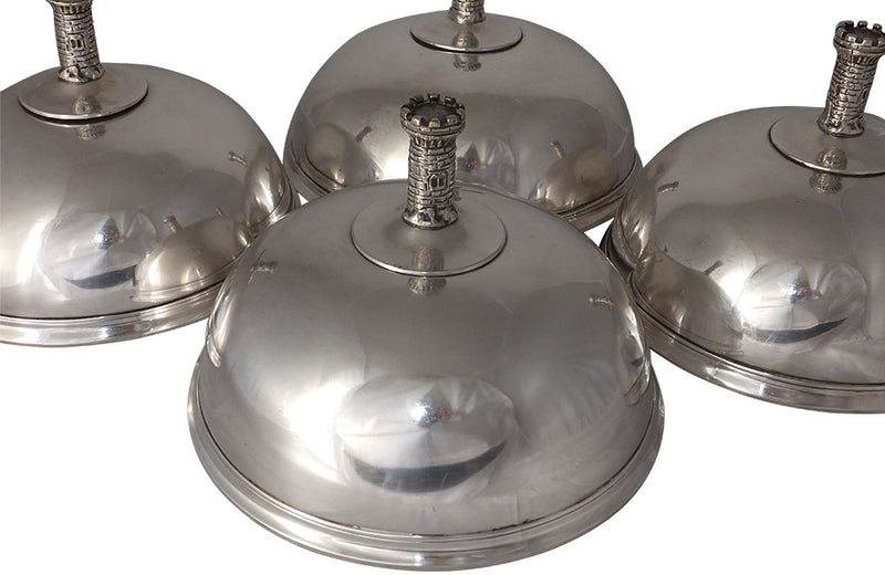 SET OF FOUR SILVER PLATE FOOD DOMES