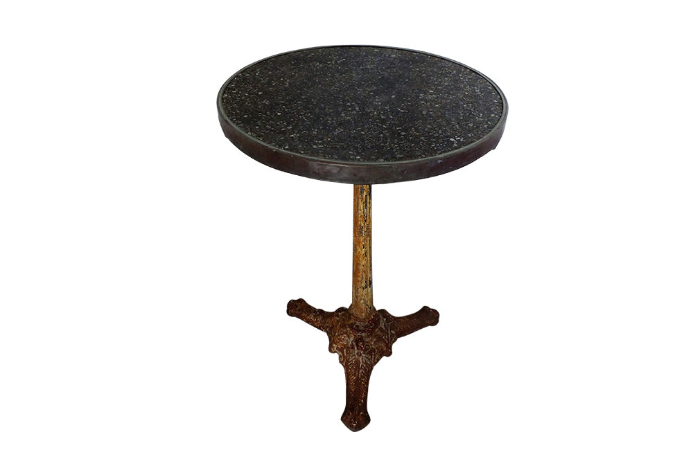 Antique French iron based Gueridon with Granito top - Antique Side Table