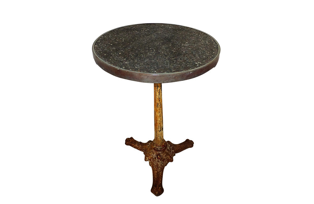 Antique French iron based Gueridon with Granito top - Antique Side Table