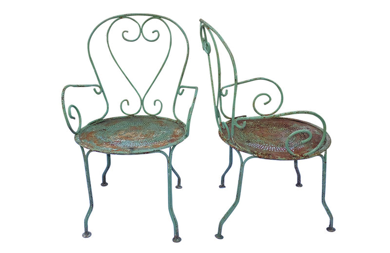 PAIR OR FRENCH IRON GARDEN CHAIRS
