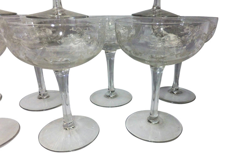 SET OF TEN CRYSTAL CHAMPAGNE COUPES