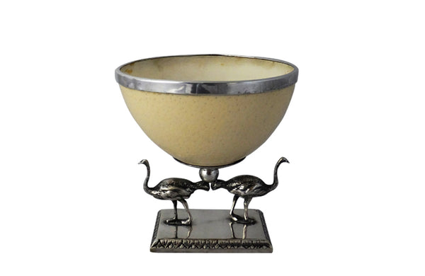 OSTRICH EGG & SILVER PLATE BOWL