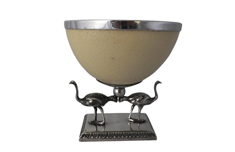OSTRICH EGG & SILVER PLATE BOWL