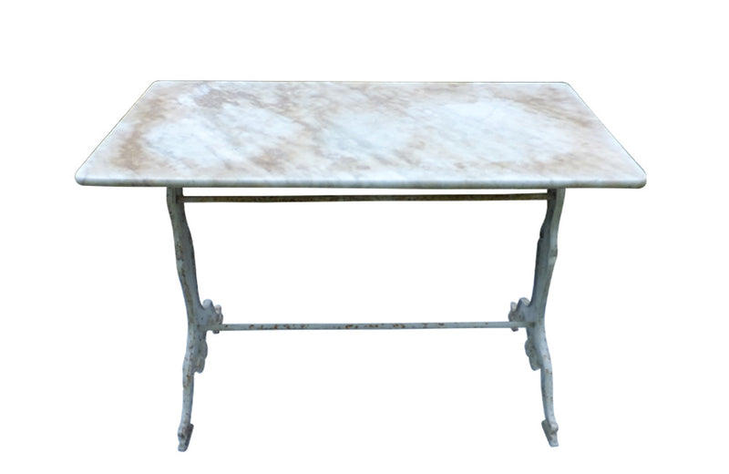 French Bistro Table with Marble Top - French Mid Century Furniture - Vintage Garden Table - French Antiques - AD & PS Antiques