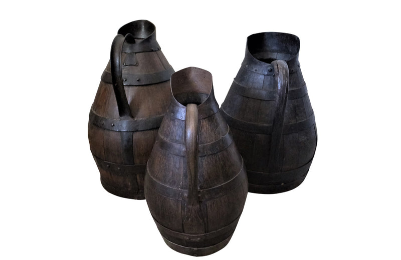 SET OF THREE BURGUNDY WINE JUGS