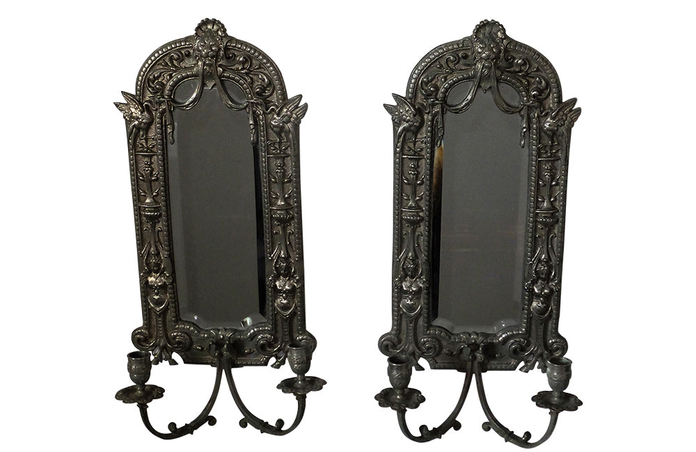 PAIR OF NEOCLASSICAL REVIVAL MIRRORED WALL LIGHTS