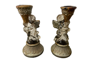 Pair Of Winged Cherub Vintage Glass Candlesticks - Decorative Accessories - Candle Lighting - French Decorative Accessories - Antique Lighting - Vintage Candlesticks - Antique Shops Tetbury - AD & PS Antiques