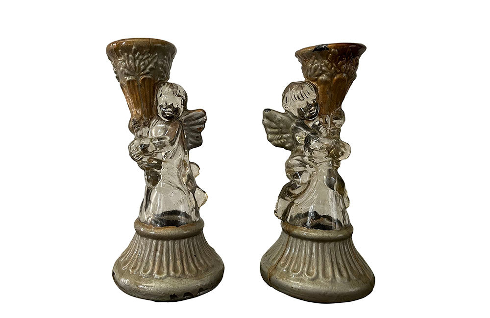 Pair Of Winged Cherub Vintage Glass Candlesticks - Decorative Accessories - Candle Lighting - French Decorative Accessories - Antique Lighting - Vintage Candlesticks - Antique Shops Tetbury - AD & PS Antiques