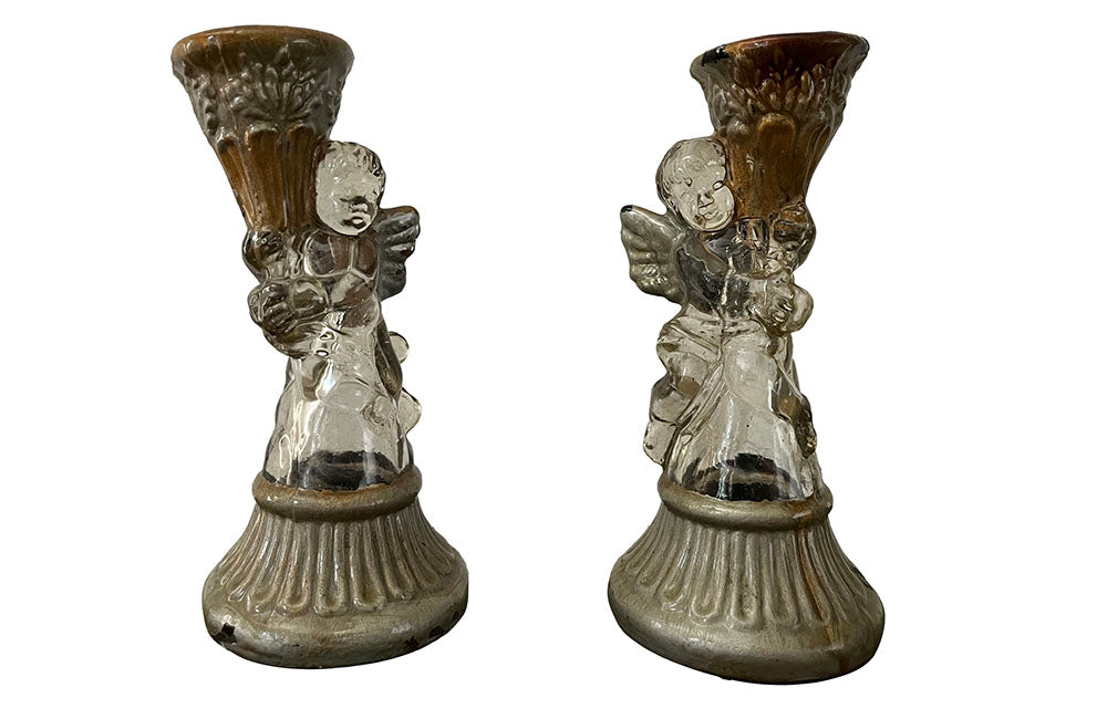Pair Of Winged Cherub Vintage Glass Candlesticks - Decorative Accessories - Candle Lighting - French Decorative Accessories - Antique Lighting - Vintage Candlesticks - Antique Shops Tetbury - AD & PS Antiques