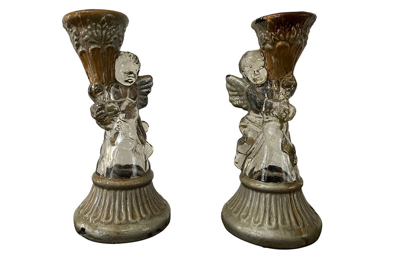 Pair Of Winged Cherub Vintage Glass Candlesticks - Decorative Accessories - Candle Lighting - French Decorative Accessories - Antique Lighting - Vintage Candlesticks - Antique Shops Tetbury - AD & PS Antiques