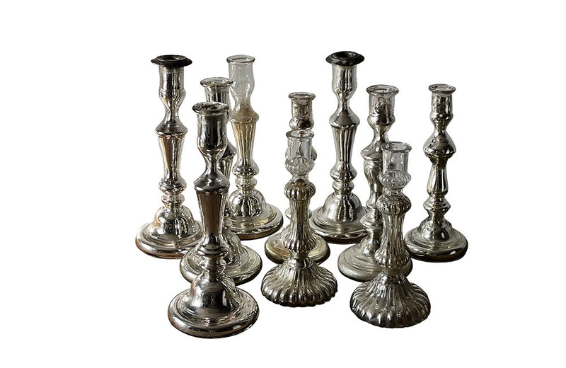 Collection Of Ten Antique Mercury Glass Candlesticks - French Decorative Antiques - Antique Lighting - Antique Candlesticks - Candle Lighting - Collections - Mercury Glass - French Decorative Antiques - French Antique Lighting -Antique Shops Tetbury - adpsantiques - AD & PS Antiques
