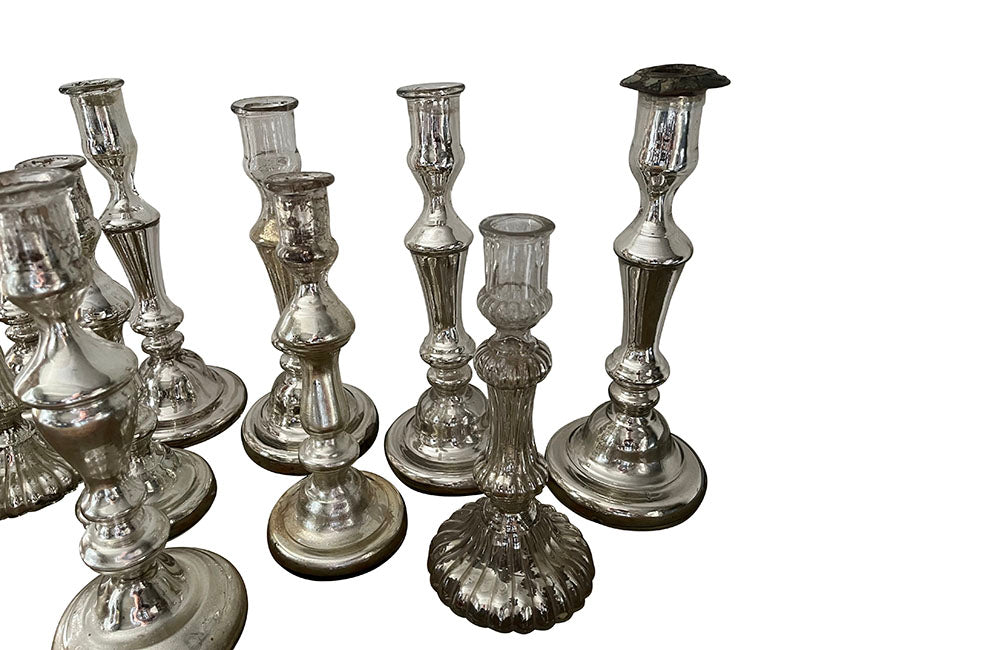 Collection Of Ten Antique Mercury Glass Candlesticks - French Decorative Antiques - Antique Lighting - Antique Candlesticks - Candle Lighting - Collections - Mercury Glass - French Decorative Antiques - French Antique Lighting -Antique Shops Tetbury - adpsantiques - AD & PS Antiques