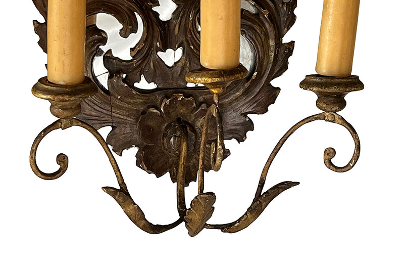 Pair of 19th Century Italian Carved Giltwood Mirrored Appliques – Decorative Antiques - Antique Wall Lights - AD & PS Antiques
