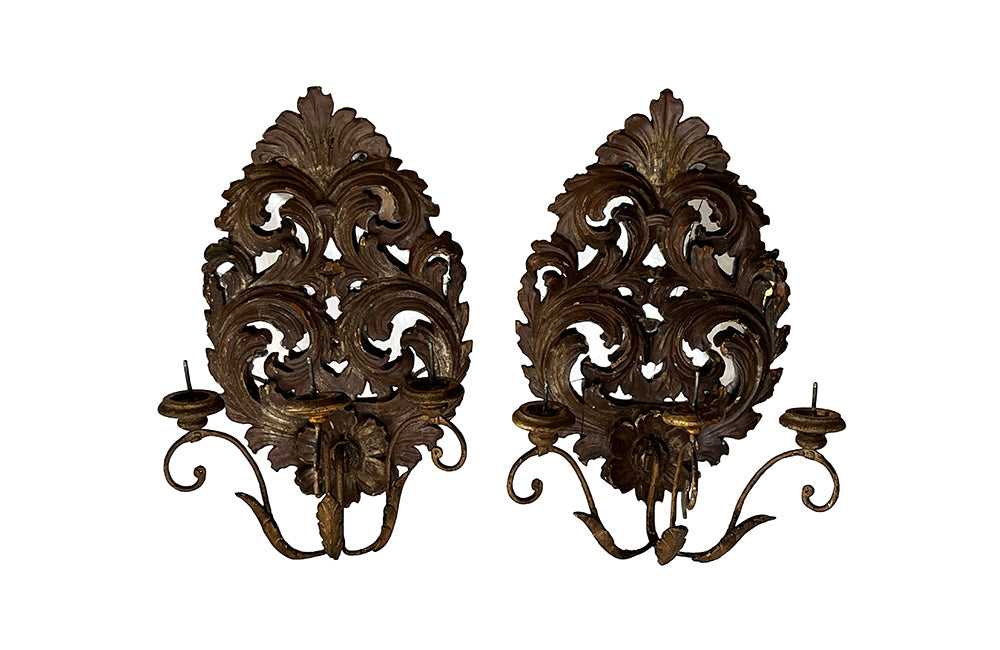 Pair of 19th Century Italian Carved Giltwood Mirrored Appliques – Decorative Antiques - Antique Wall Lights - AD & PS Antiques