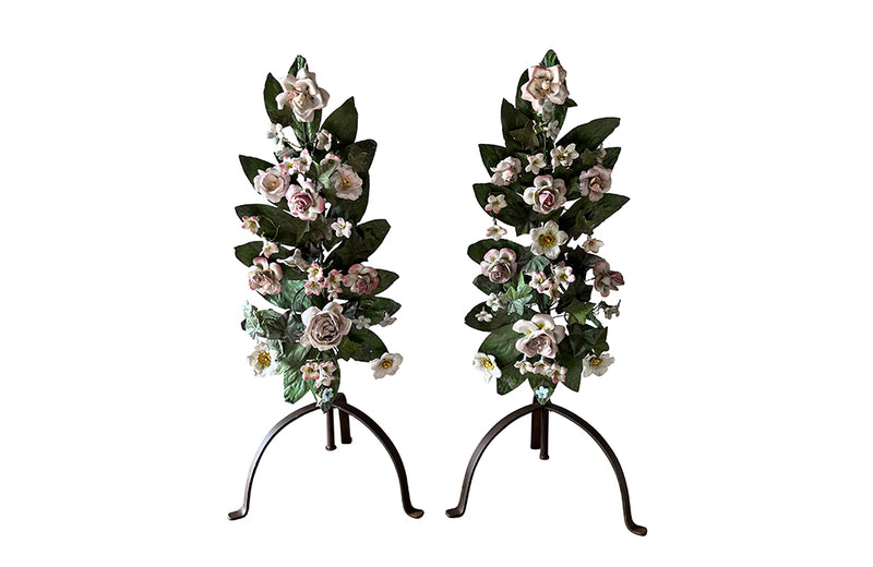 Pair of French Tole & Porcelain Bouquets - French Decorative Antiques - Decorative Antiques - Tole Flowers - Decorative Antiques - French Antiques - Antique Shops Tetbury - AD & PS Antiques