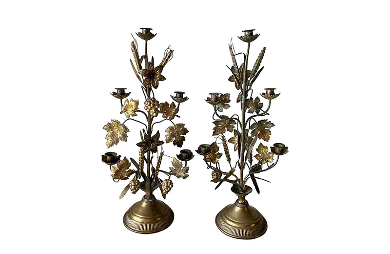 Pair Of Tall Brass Harvest Candleabras - Decorative Antiques - French Antiques - Antique Candlesticks - AD & PS Antiques