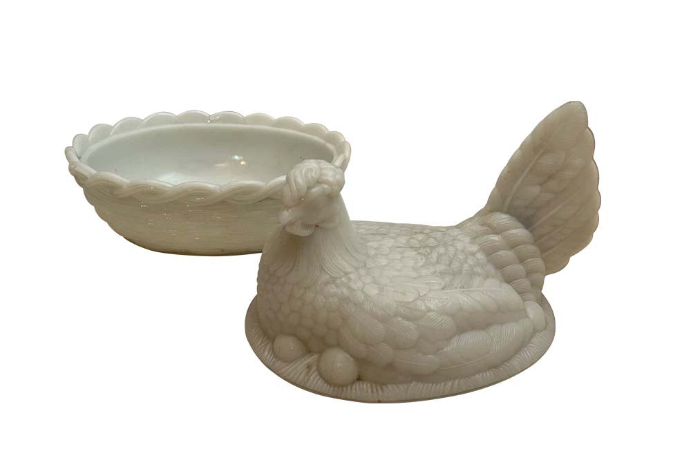 Opaline Glass Chicken Egg Basket Dish - French Decorative Accessories - Wine and Food Related Antiques - Kitchenalia - French Antiques - Vintage Accessories - Antique Shops Tetbury - AD & PS Tetbury