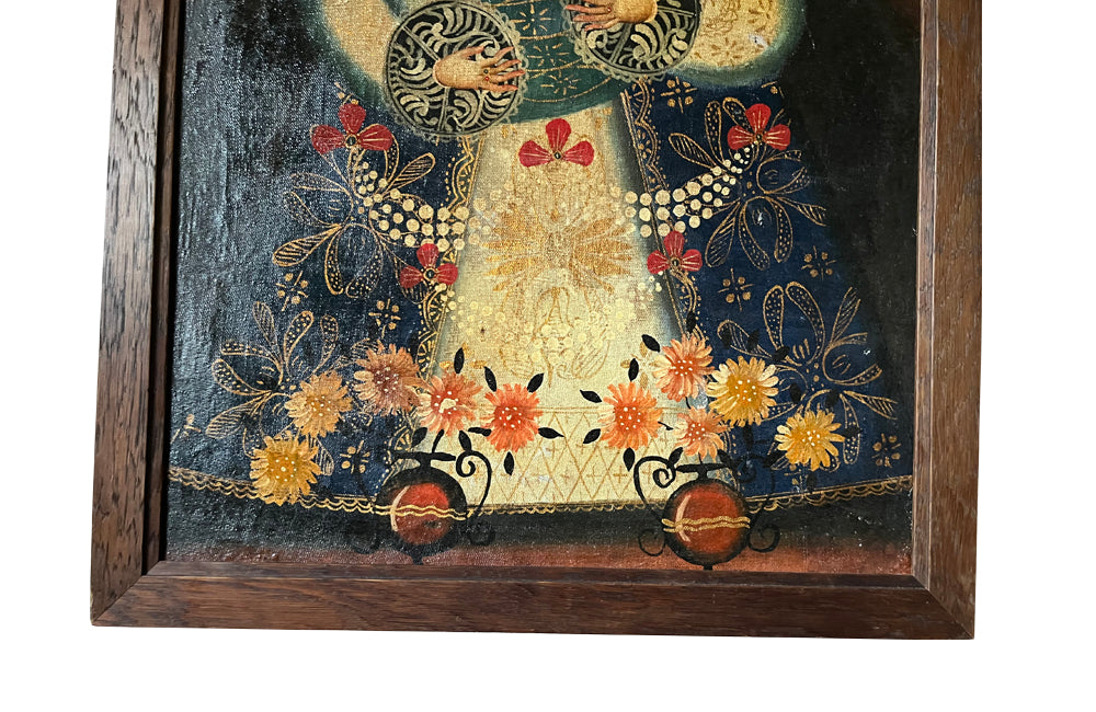 Cuzco School Painting Of A Madonna And Child - Decorative Antiques - Wall Art - Religious Art - Oil On Canvas - Madonna & Child - Paintings - Wall Decoration - Antique Shops tetbury - AD & PS Antiques