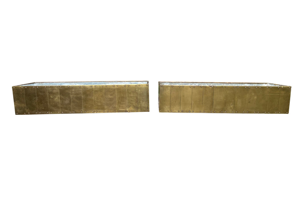 Pair Of Large Brass Jardinieres - Mid Century Furniture - Garden Antiques - French Garden Antiques -  -  - Vintage Planters - Jardinieres - AD & PS Antiques