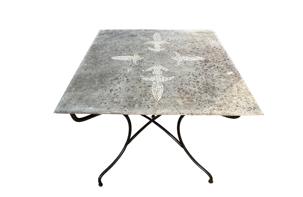 Vintage French Iron Garden Table with Marble Top - Garden Antiques - French Garden Antiques - French Garden Table  - Antique Tables - AD & PS Antiques